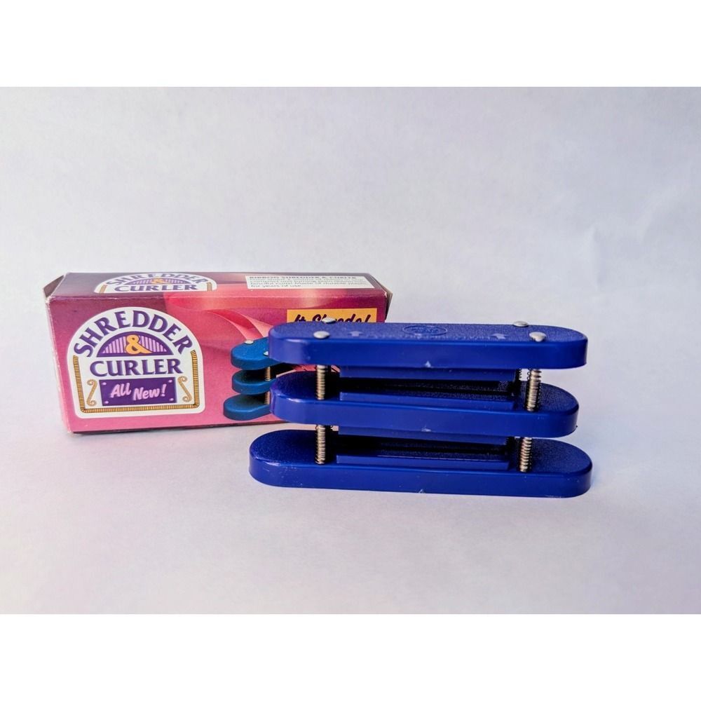 Vintage Giftco Brand 2 In 1 Ribbon Shredder & Curler Used With Box - Blue
